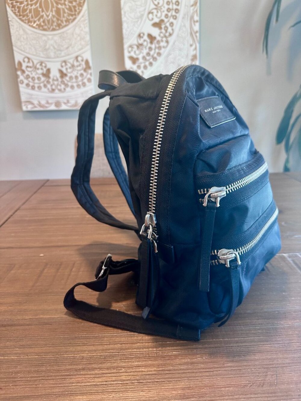 Marc Jacobs Black Nylon Mini Backpack Silver Hardware Zip Front Pockets - Picture 2 of 11